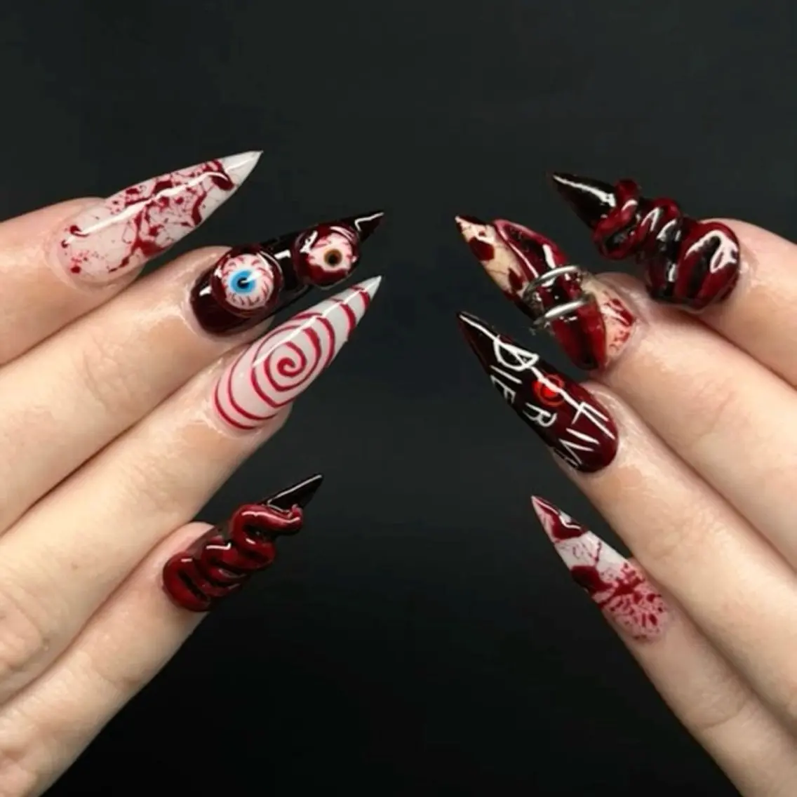 ネイル ボルドー ジェルネイル 韓国ネイル ロングネイル 赤色 ハンドネイル Umee Nailのネイルデザイン