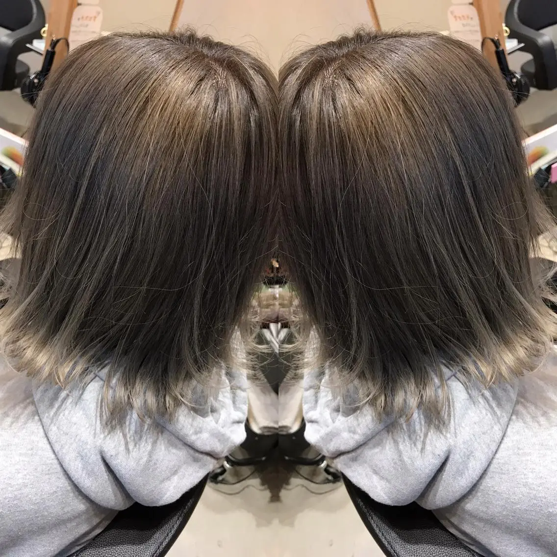 ミディアム カラー ブリーチ グレージュ ヘアカラー 大久保 隆蔵のヘアスタイル