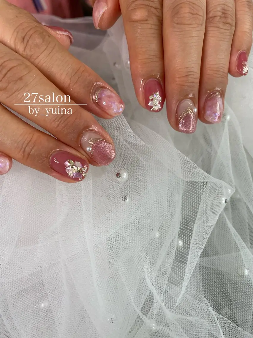 ネイル ニュアンスネイル ピンク ハンドネイル 27salon yuinaのネイルデザイン