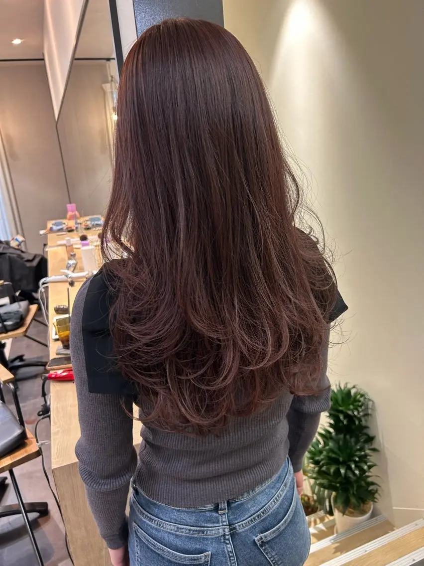 ロング カラー ベージュカラー ピンクカラー ピンクベージュ レイヤーカット hubhair レイヤー/透明感のヘアスタイル
