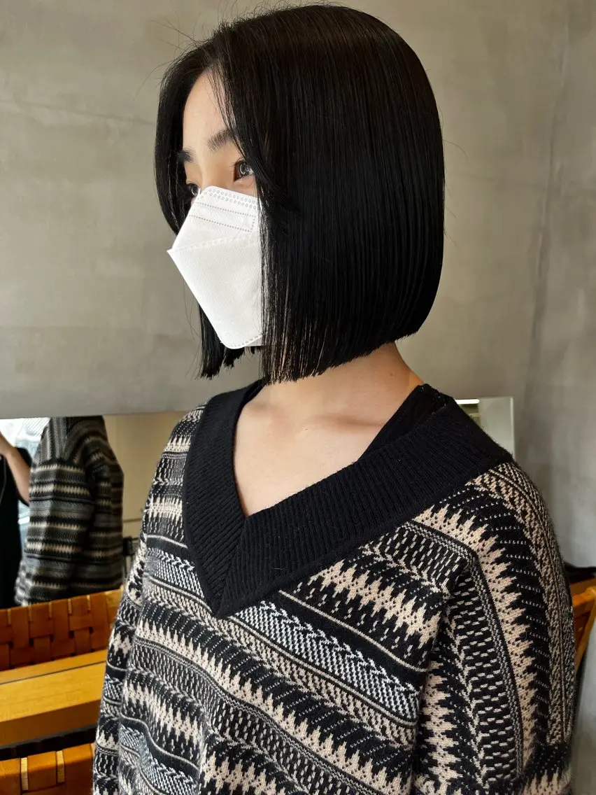 ミディアム カラー カット ヘアカラー トリートメント 縮毛矯正ボブ&顔まわ レイヤー♡TOMOEのヘアスタイル