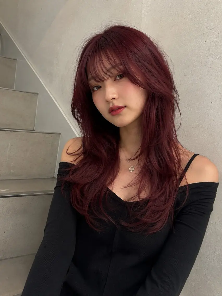 ロング ヘアカラー 🎀暖色カラー🎀 韓国ヘア まなかのヘアスタイル