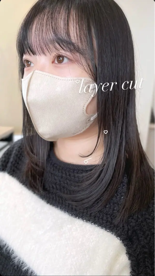 ミディアム カラー レイヤーカット カット ヘアカラー トリートメント miyu♡̷̷ 韓国ヘア/顔まわりのヘアスタイル