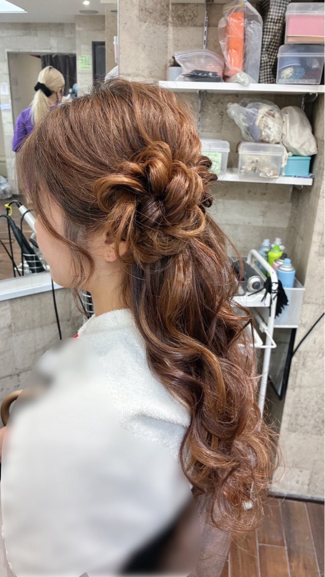 ロング ヘアセット 靱本町江戸堀 結婚式ヘアセットのヘアスタイル