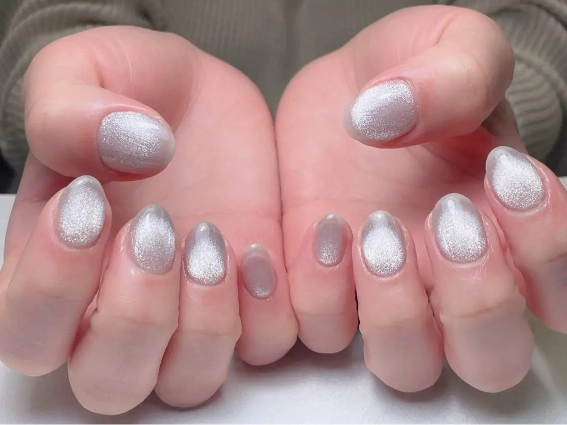 ネイル フレンチネイル ジェルネイル ガラスフレンチ 韓国ネイル ラメ(グリッター) ハンドネイル 中野駅から2分 MEO NAILのネイルデザイン
