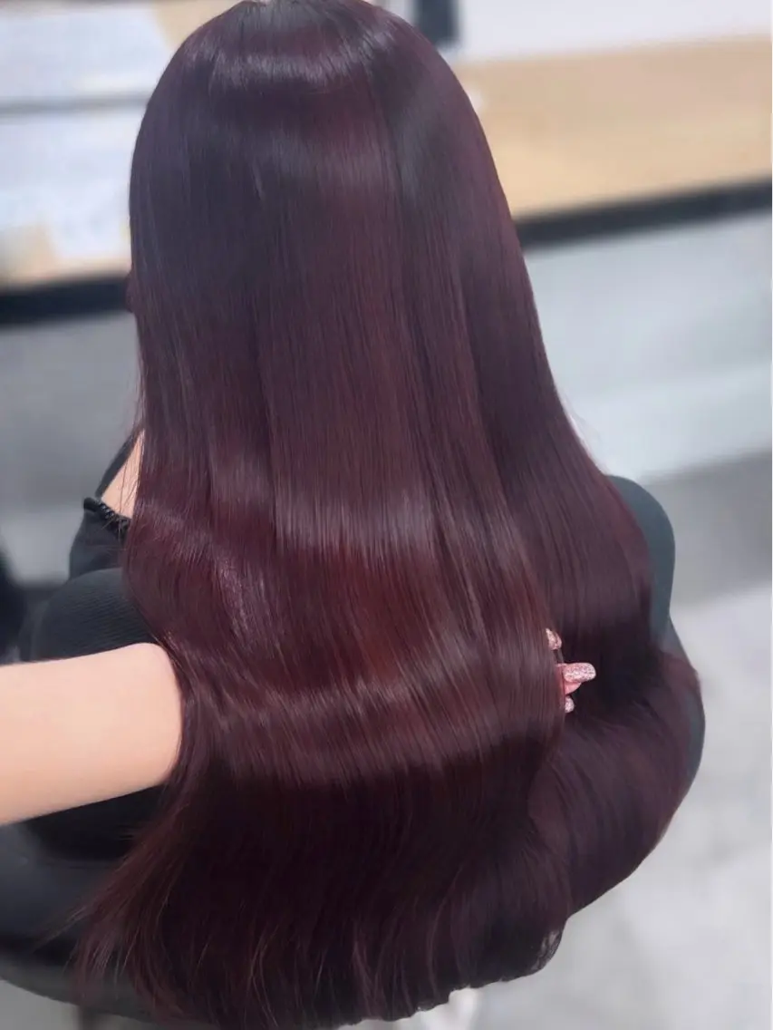 ロング カラー ブリーチ 髪質改善 トリートメント ヘアカラー 💗愛され暖色💗 ピンク/レッド💗のヘアスタイル