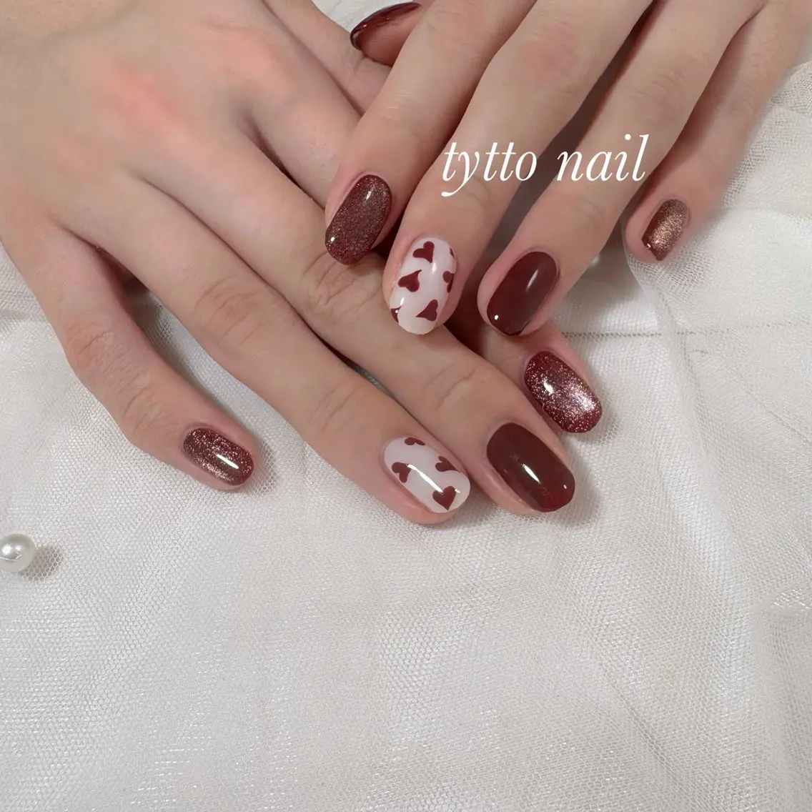 ネイル ガーリー ハート キラキラネイル 韓国ネイル マグネットネイル ハンドネイル tytto nail ❤︎‪‪eri‪‪のネイルデザイン
