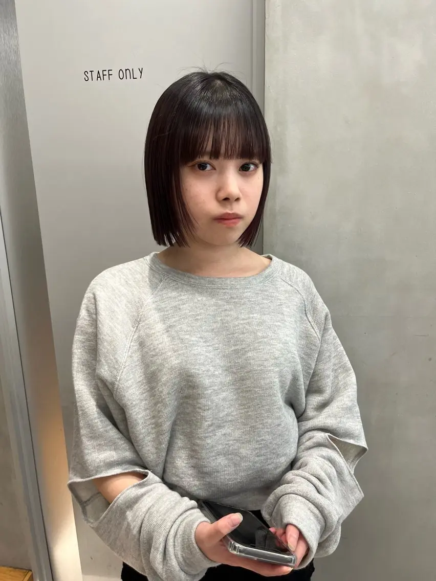 ミディアム カラー ヘアカラー トリートメント 縮毛矯正ボブ&顔まわ レイヤー♡TOMOEのヘアスタイル