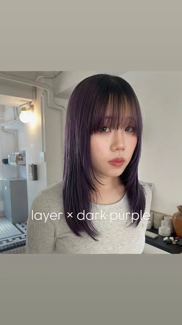 ロング カラー ブリーチ パープルカラー タマキ/ パーマ/Wカラーのヘアスタイル