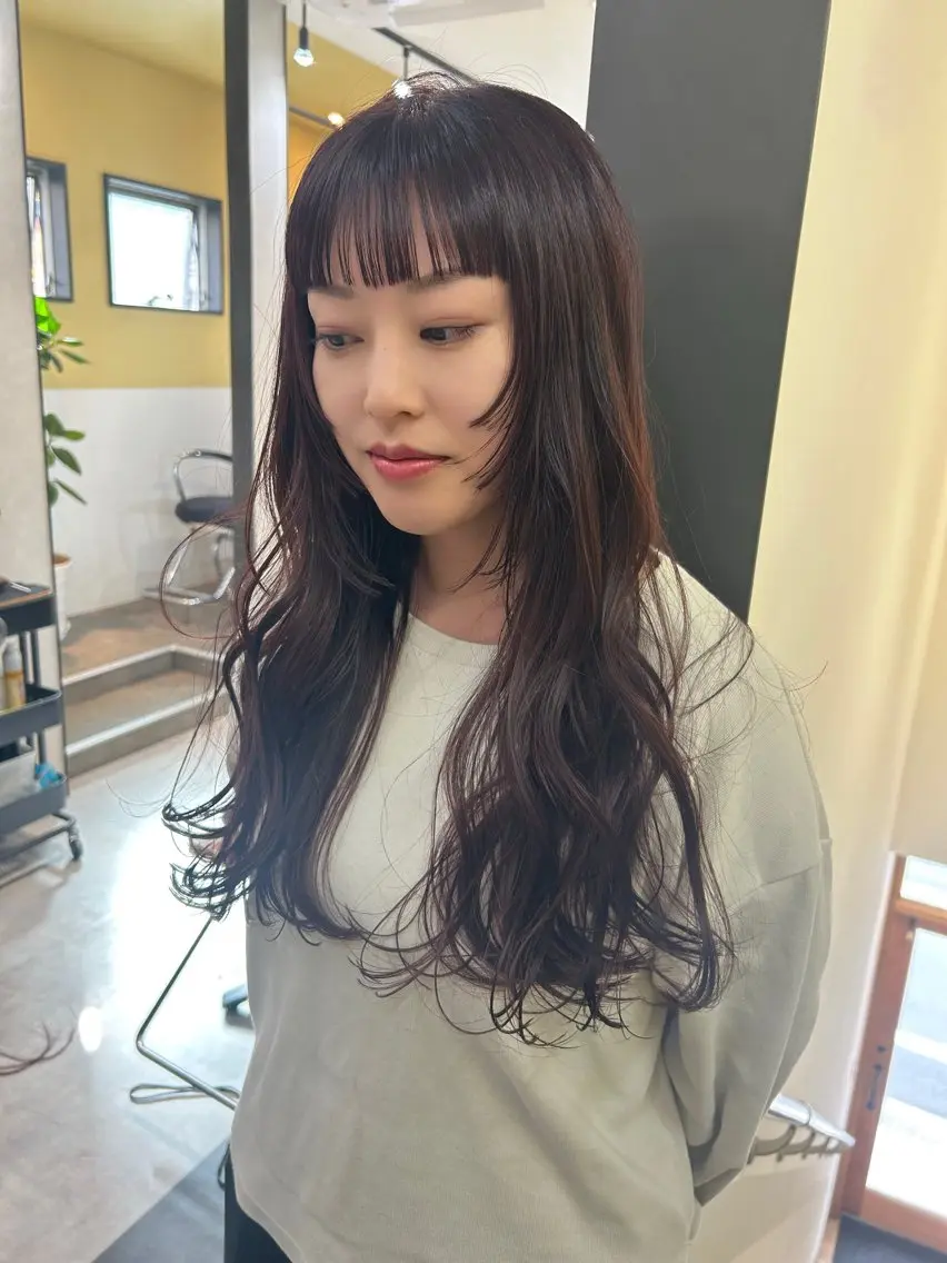 ロング カラー ブリーチ ブラウンカラー ブリーチなしカラー レッドカラー レッドブラウン hubhair レイヤー/透明感のヘアスタイル
