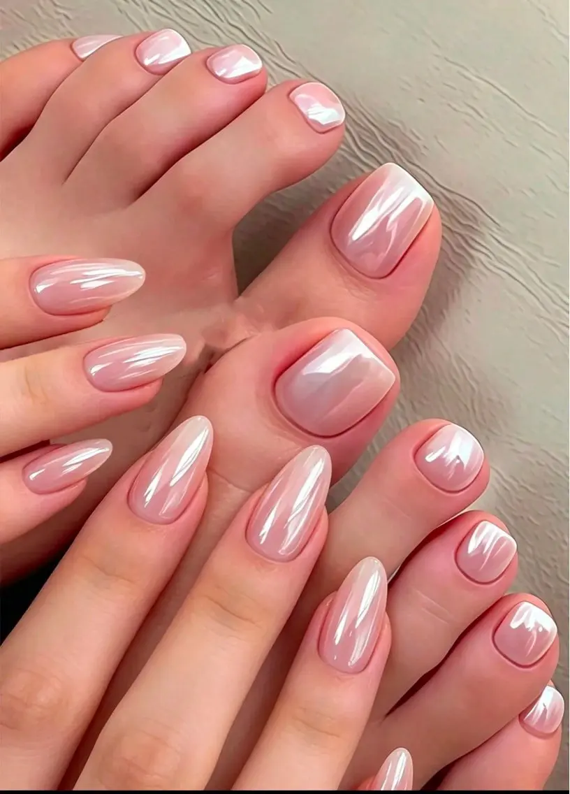 ネイル アートネイル オーロラネイル チークネイル フレンチネイル ガラスフレンチ ハンドネイル 🎀🎀YooLi Nail Salonのネイルデザイン