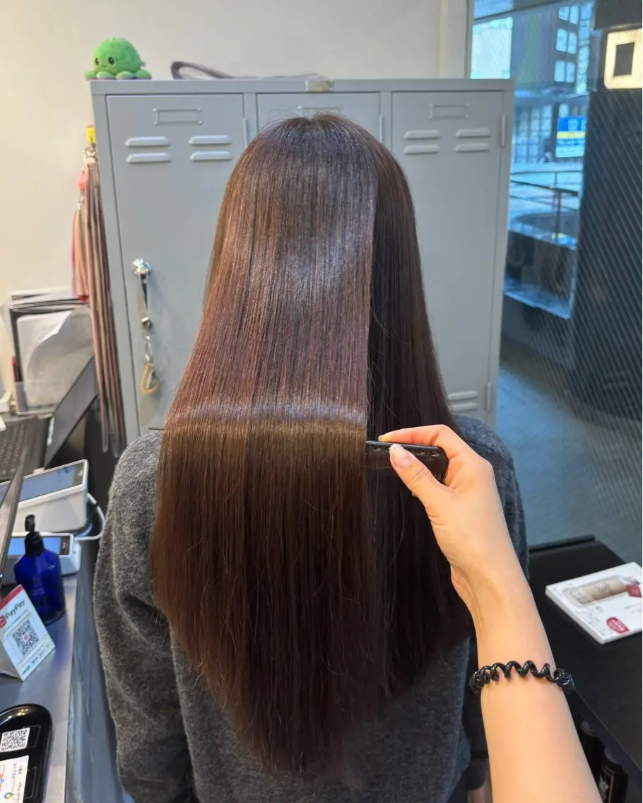 ロング カラー ブリーチ ブラウンカラー チョコレートブラウン 透明感カラー ブリーチなしカラー カット ヘアカラー レイヤーカット/ 暗髪カラー🧸ナシコのヘアスタイル