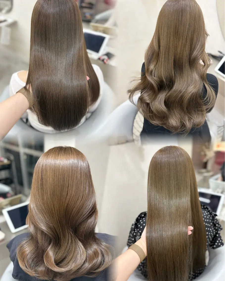 ロング カラー ベージュカラー ブリーチ ダブルカラー グレージュ ブリーチなしカラー カット ヘアカラー トリートメント 新宿/韓国ヘア 中明度カラー/かやのヘアスタイル