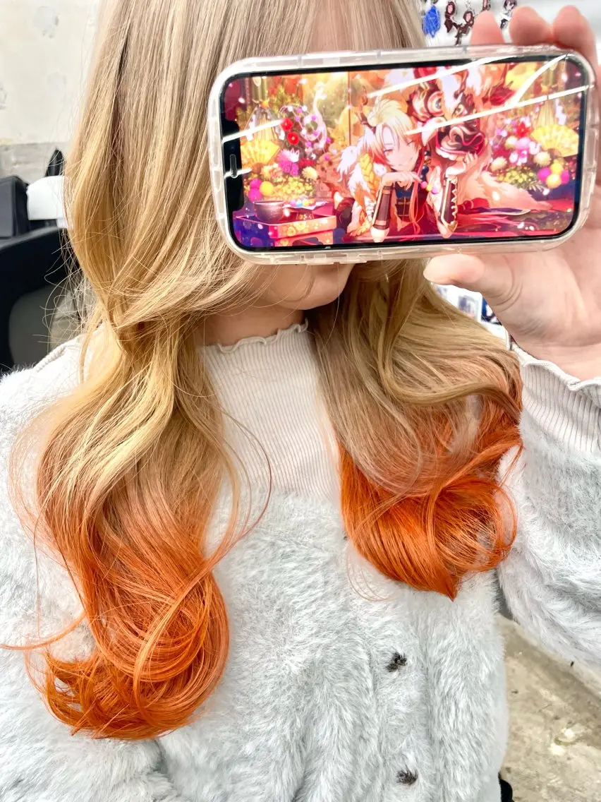 ミディアム カラー ベージュカラー ブリーチ ケアブリーチ グラデーションカラー オレンジ ヘアカラー トリートメント インナーカラー 推し ブリーチ 髪質改善のヘアスタイル