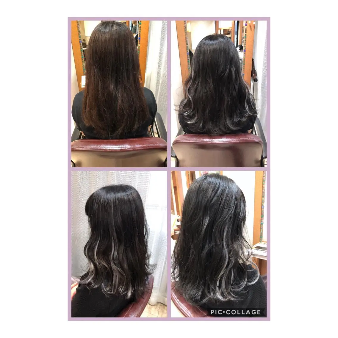 ロング カラー シールエクステ ダークグレー ハイライトカラー メッシュ エクステ 100%髪質改善特化 TRUNSのヘアスタイル