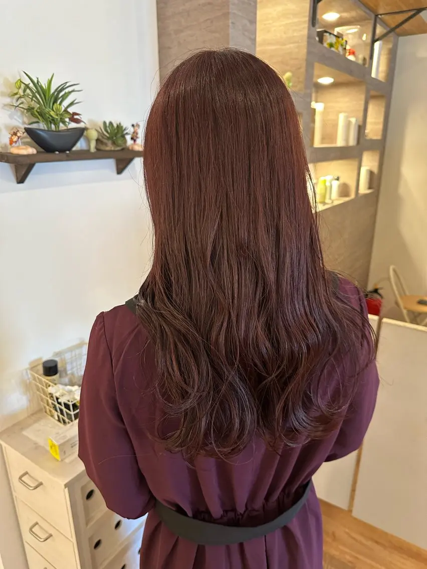 ロング カラー レッドカラー レイヤーカット 竹内 麻乃のヘアスタイル