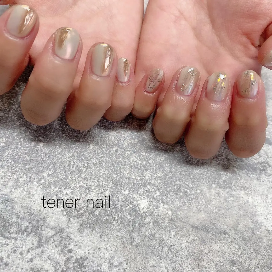 ネイル オーロラネイル ミラーネイル ニュアンスネイル オレンジ テネルネイル tener nailのネイルデザイン