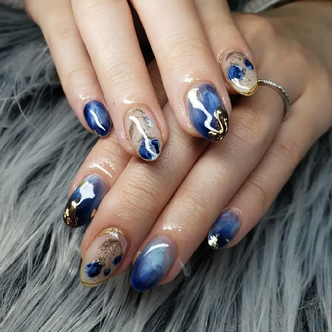ネイル ブルー フラワーネイル 持ち込み ニュアンスネイル 春ネイル Nail salon Coco【溝の口駅】のネイルデザイン