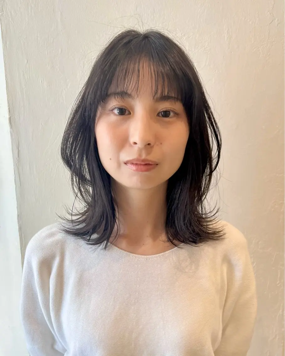 ミディアム カラー 透明感カラー くびれヘア 韓国風ヘア レイヤーカット ショート& パーマ　坂本のヘアスタイル