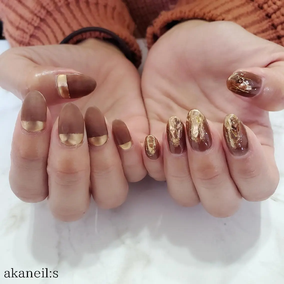 ネイル ブラウン ニュアンスネイル 【akaneils】 アカネのネイルデザイン