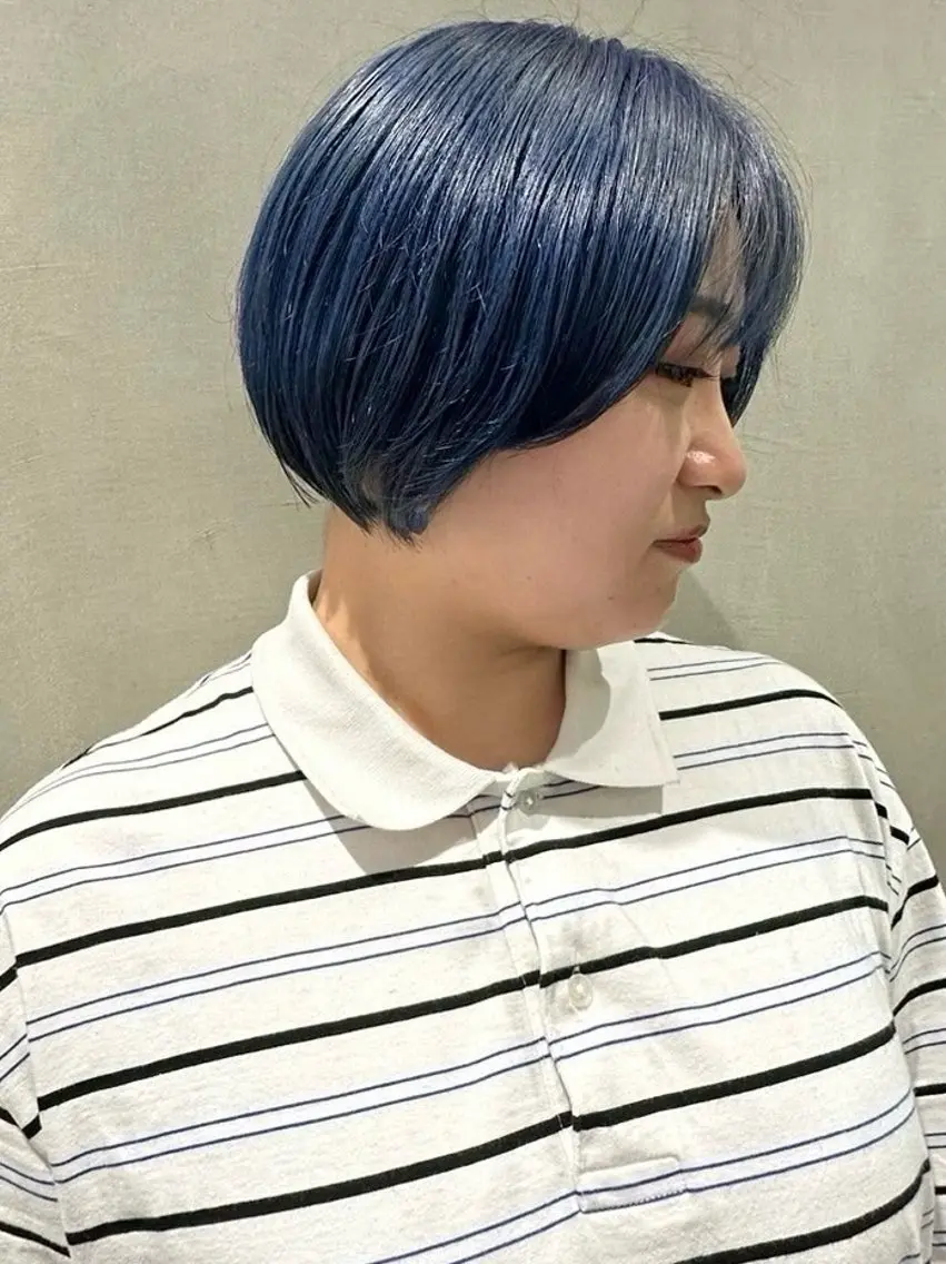 ショート カラー ブルーカラー カット ヘッドスパ ボブ/ゆるふわ ボブパーマ/とういのヘアスタイル