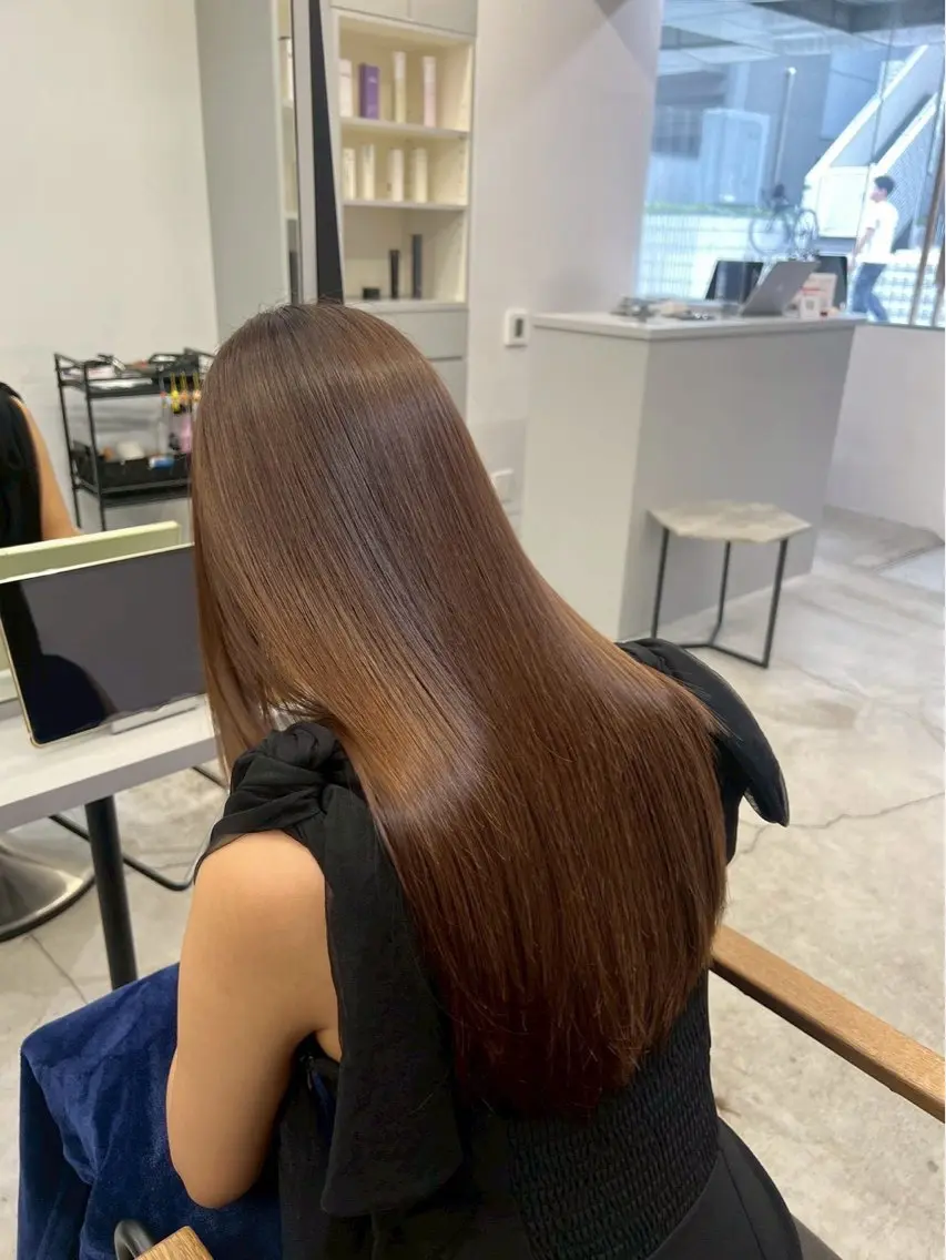 ロング パーマ 縮毛矯正 🍒モテ暖色カラー × うる艶✧ ゆなのヘアスタイル