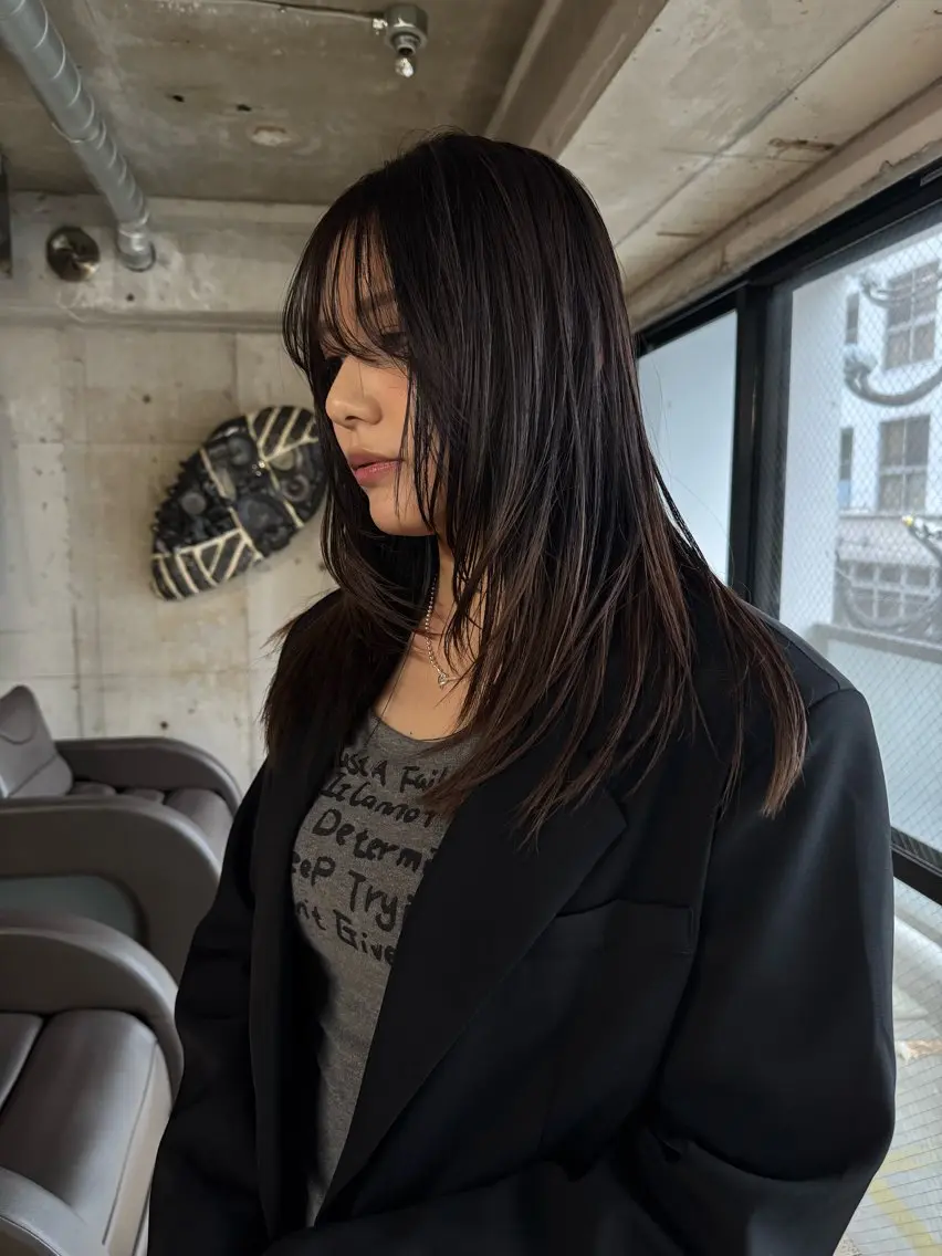セミロング 切りっぱなしボブ ボブ 顔まわりレイヤー 顔周りカット レイヤーカット カット YOKO/パーマ レイヤーカットのヘアスタイル