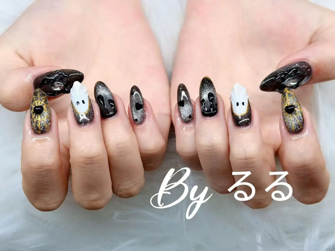 ミディアム ハロウィン 韓国風ヘア 清水 美穂のネイルデザイン