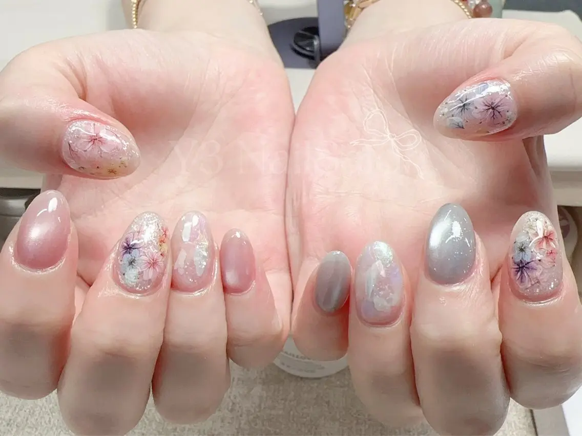 ネイル アートネイル フラワーネイル ガーリー 氷ネイル・うるうるネイル マグネットネイル ハンドネイル Y3 NailSalonのネイルデザイン