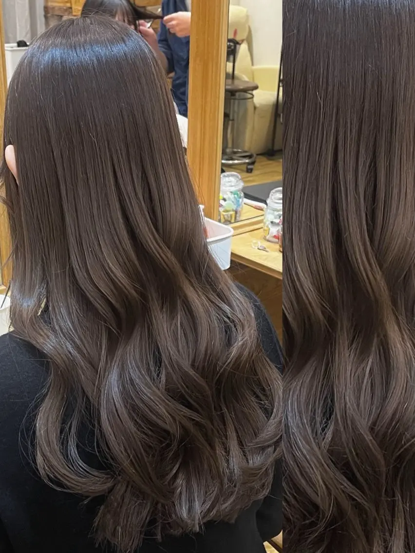 ロング カラー アッシュ ベージュカラー ブリーチ ケアカラー 透明感カラー ヘアカラー トリートメント 大人艶髪&Wカラー ✨髪質改善のアユカのヘアスタイル