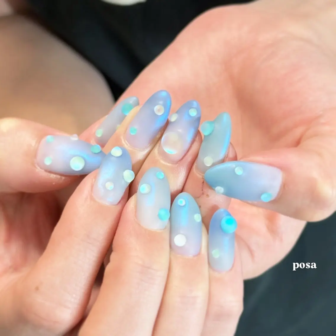 ネイル 水色 マットネイル シンプルネイル ハンドネイル posa nail モエミのネイルデザイン