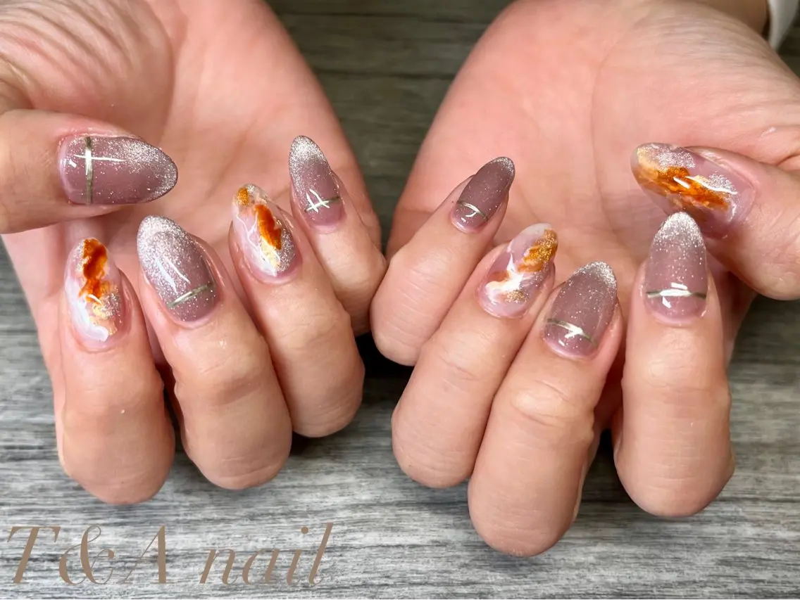 ネイル べっ甲ネイル ジェルネイル マグネットネイル ニュアンスネイル オフィスネイル T&A nailのネイルデザイン