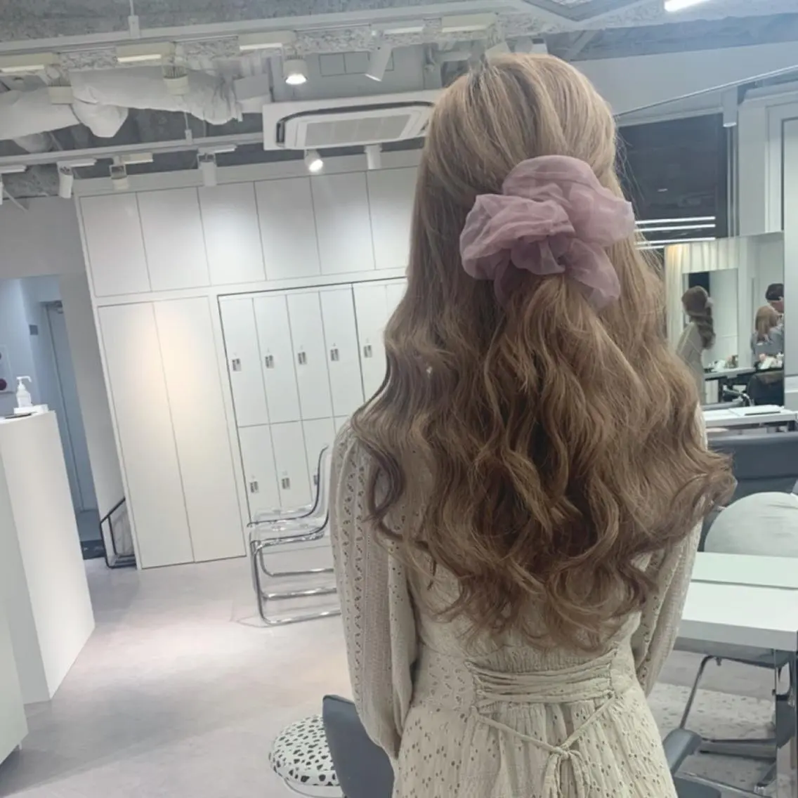 ロング クルミ🤍推し活 🎀ピンクカラーのヘアスタイル