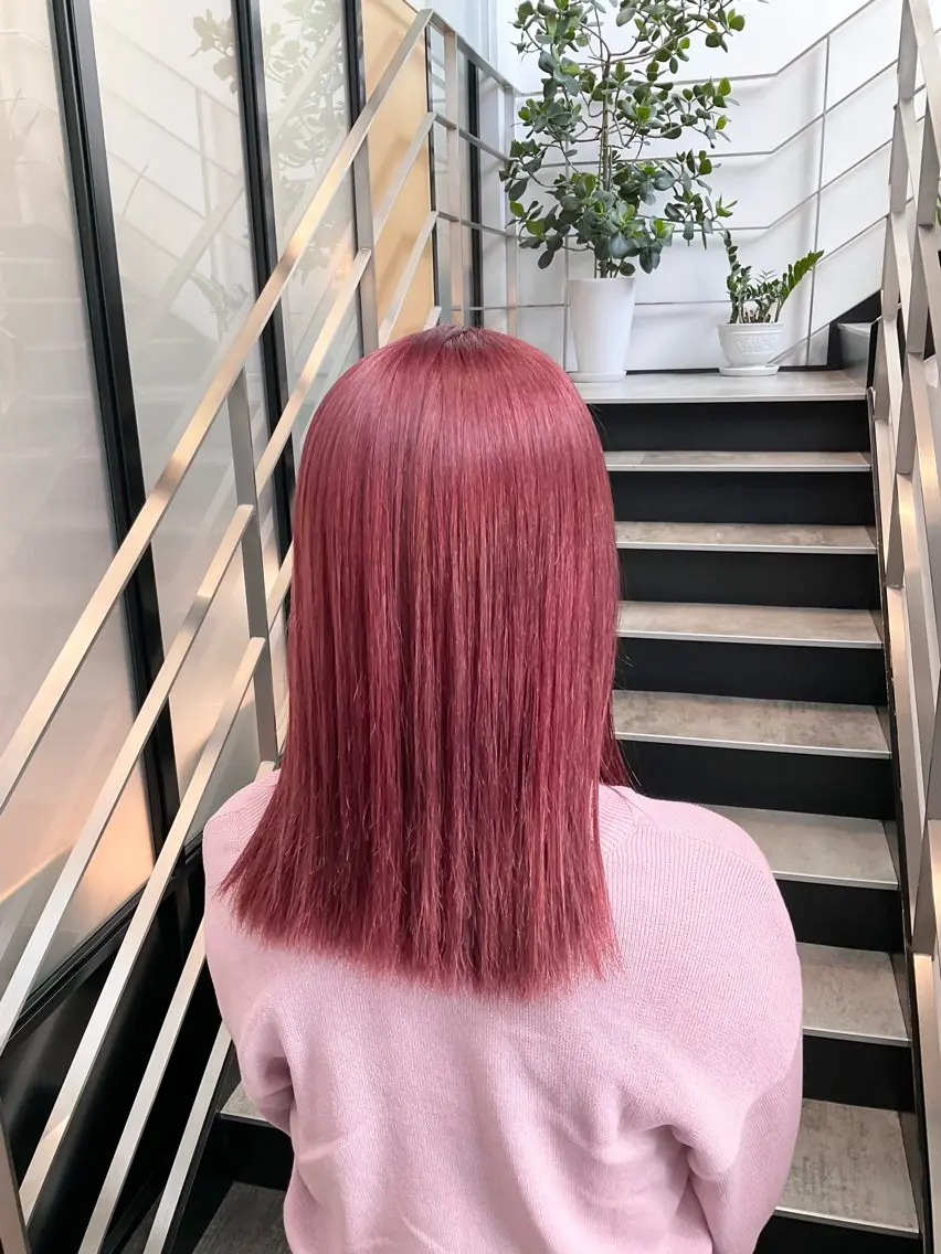 ミディアム カラー ピンクカラー カット ヘアカラー トリートメント ヘアセット yoshi ☆のヘアスタイル