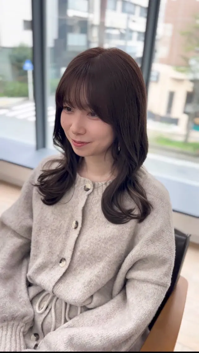 セミロング カラー パーマ ヘアアレンジ メンズ キッズ レイヤーカット/ 巻ける縮毛矯正のヘアスタイル