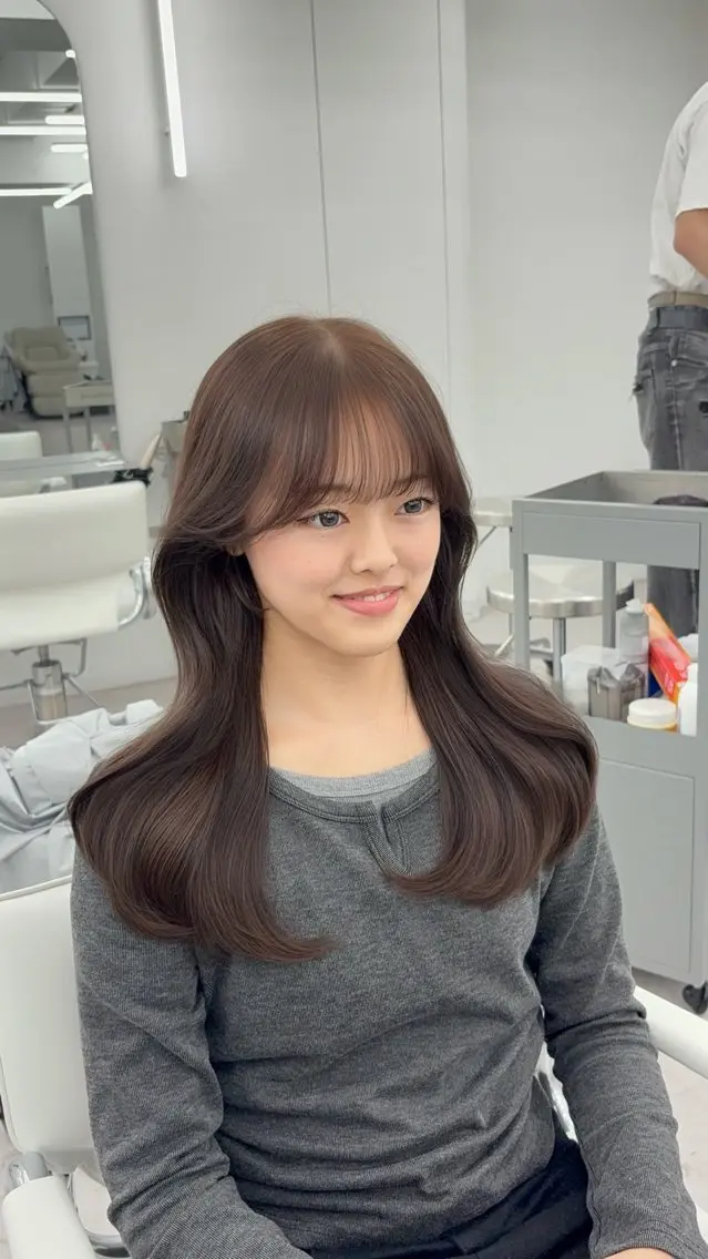 ロング カラー 小顔カット カット ヘアカラー トリートメント 韓国ヘア/レイヤー/ 顔まわり足立遥奈のヘアスタイル