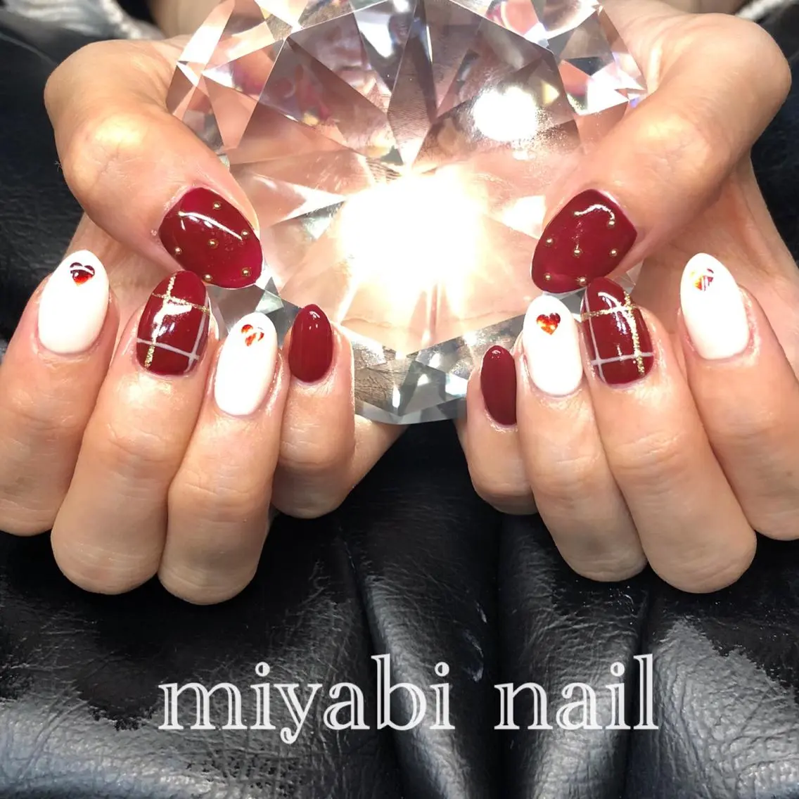 ネイル アートネイル ボルドー ジェルネイル ハート 持ち込み ハンドネイル miyabi nail 桂川駅近くのネイルデザイン