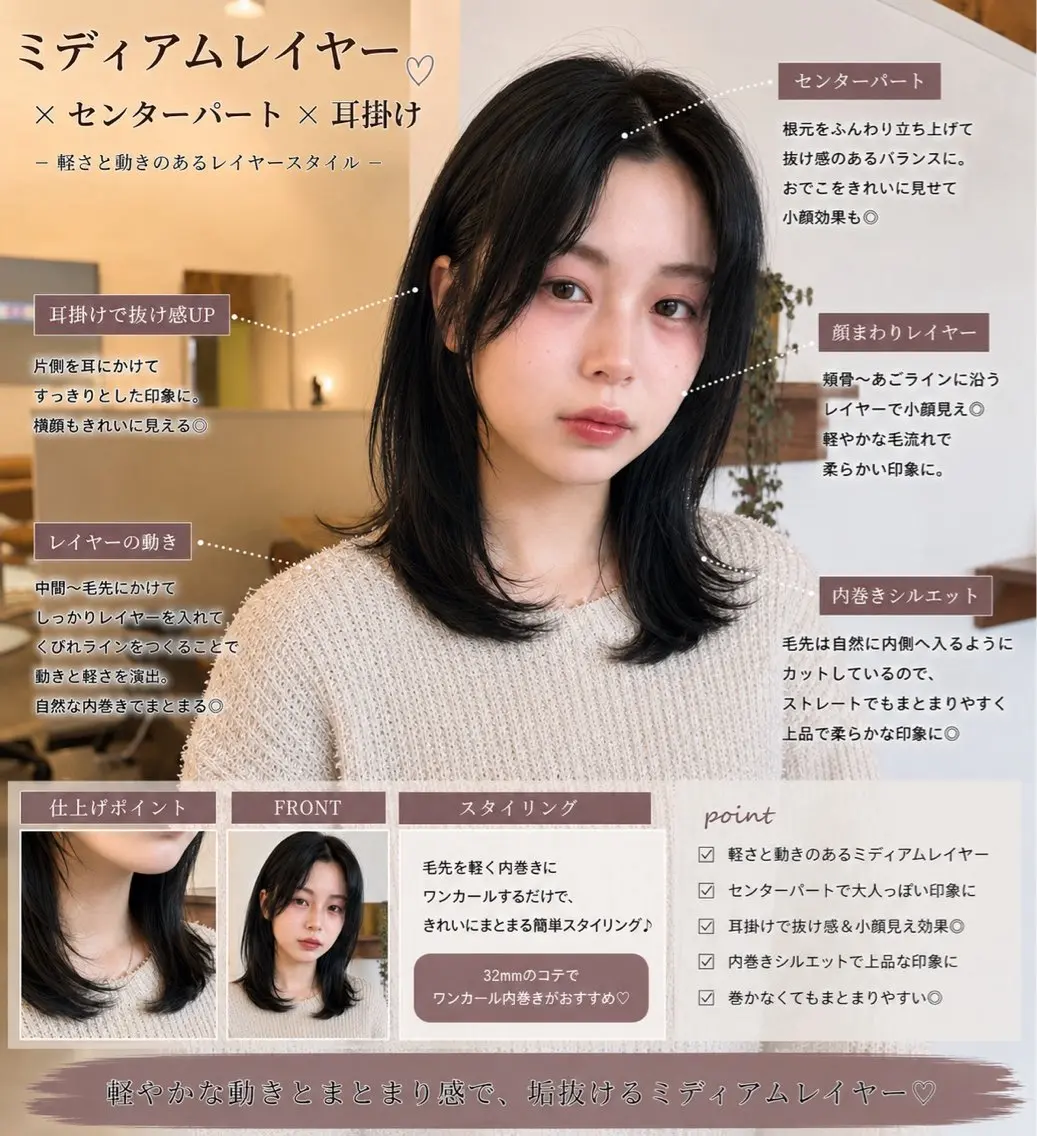 ミディアム カット ハッシュカット🏆/ レイヤー🏆/福本凌のヘアスタイル