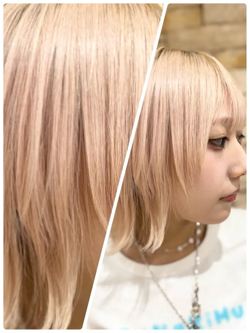 カラー ベージュカラー ブリーチ 透明感カラー ハイトーンカラー ミルクティーベージュ ヘアカラー マネージャー× 髪質改善×ウルトワのヘアスタイル