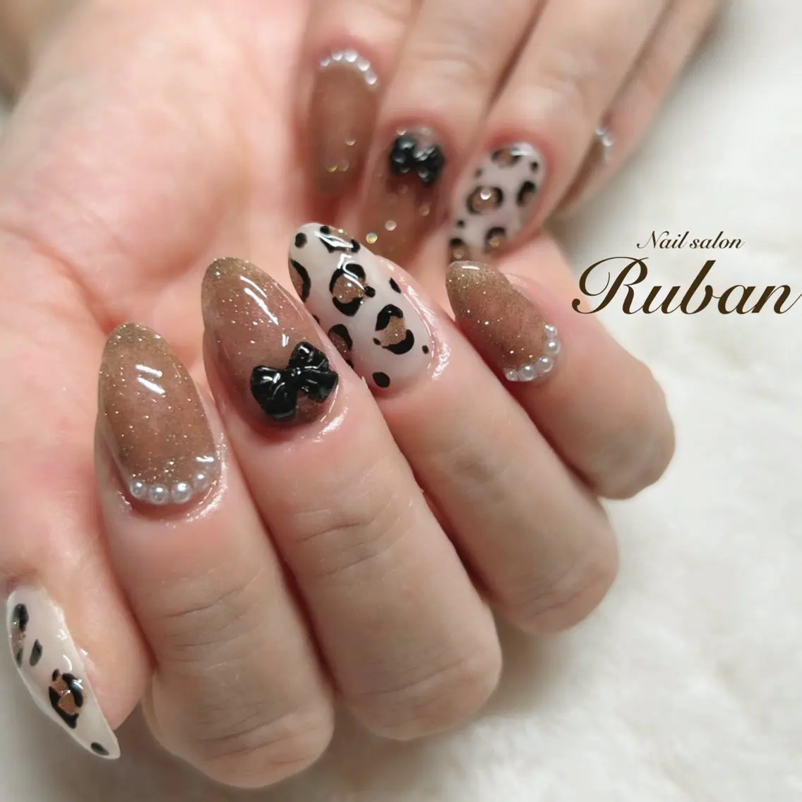 ネイル アニマル柄 フラッシュネイル リボン Nail salon Rubanのネイルデザイン