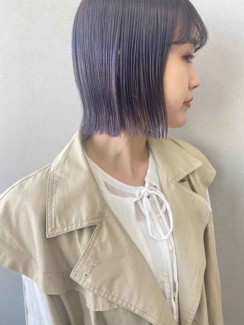 ショート カラー ブリーチ ダブルカラー パープルカラー バイオレットカラー ボブ -福岡博多筑紫口- 大津成美のヘアスタイル