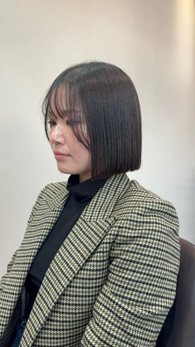 ショート 切りっぱなしボブ ボブ 髪質改善 カット 縮毛矯正 ボブ/髪質改善/ soiナカジママドリのヘアスタイル