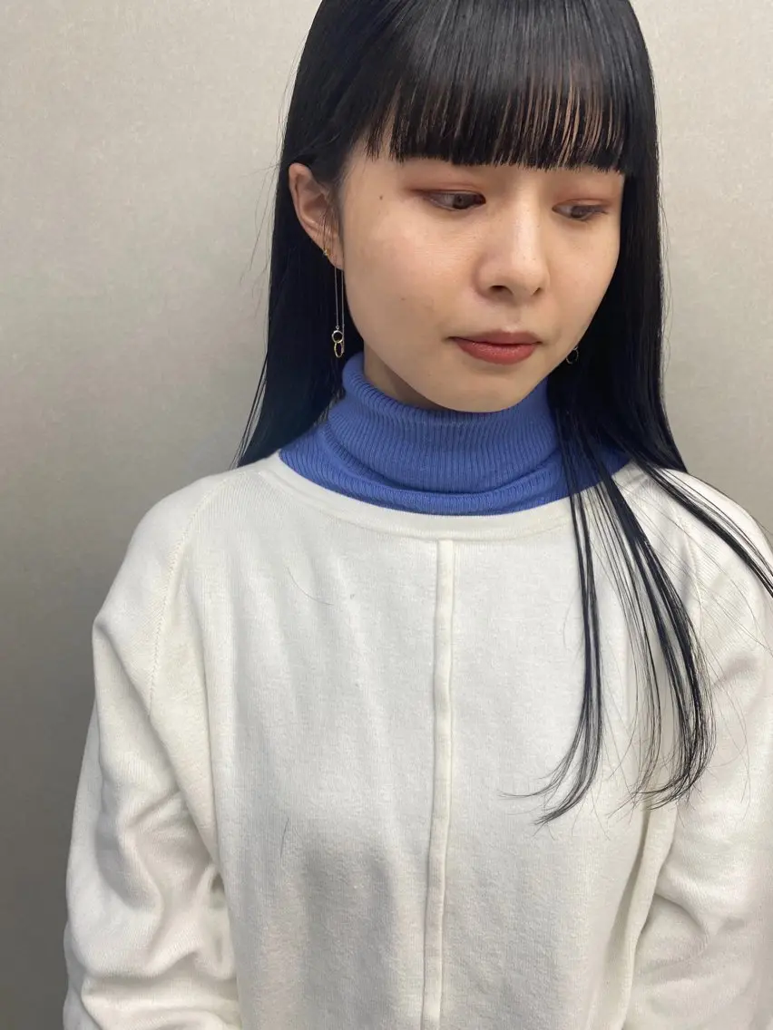 セミロング カラー パーマ 黒髪 髪質改善 縮毛矯正 トリートメント ワイドバング カット 縮毛矯正 -福岡博多筑紫口- 大津成美のヘアスタイル