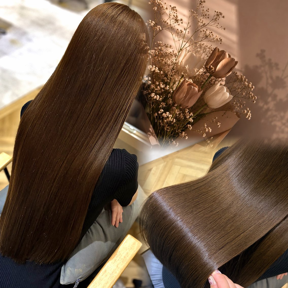 ロング カラー 顔まわりレイヤー 顔周りカット 髪質改善 レイヤーカット トリートメント Asumi🫧トリー トメント持続No1のヘアスタイル