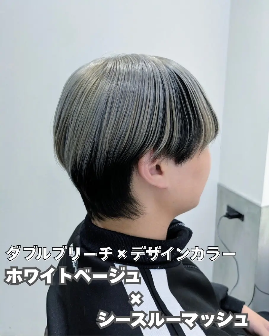ミディアム カラー メンズ メンズブリーチ マッシュ シースルーマッシュ ベージュカラー ブリーチ カット ヘアカラー トリートメント 髪質改善/韓国メンズ カット&パーマ 猿川のヘアスタイル