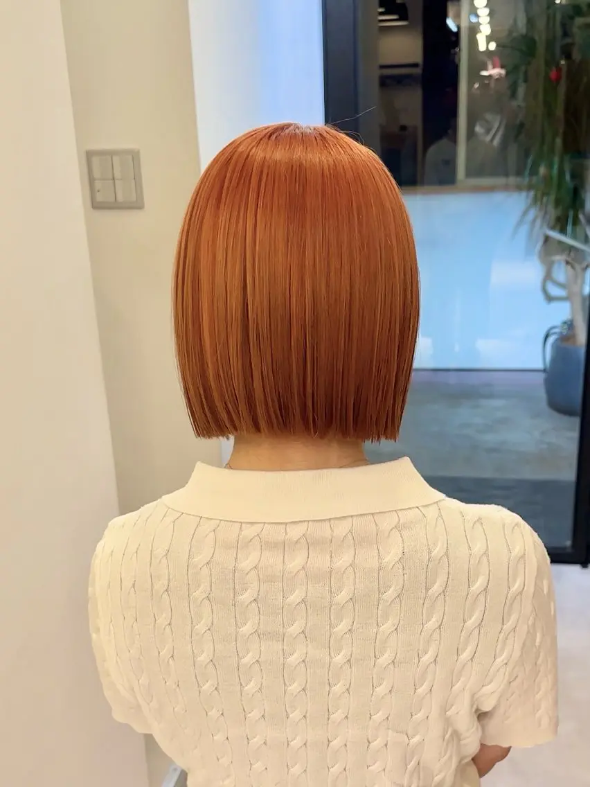 ショート カラー ベージュカラー ブリーチ オレンジ オレンジベージュ ボブ カット ヘアカラー トリートメント 似合わせボブ/縮毛 /ハイトーン/ひさとのヘアスタイル