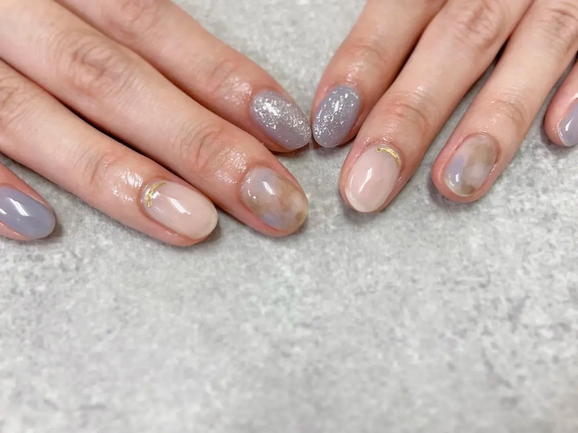 ネイル ラメ(グリッター) ニュアンスネイル foglia❁﻿. ⌇﻿imamuraのネイルデザイン
