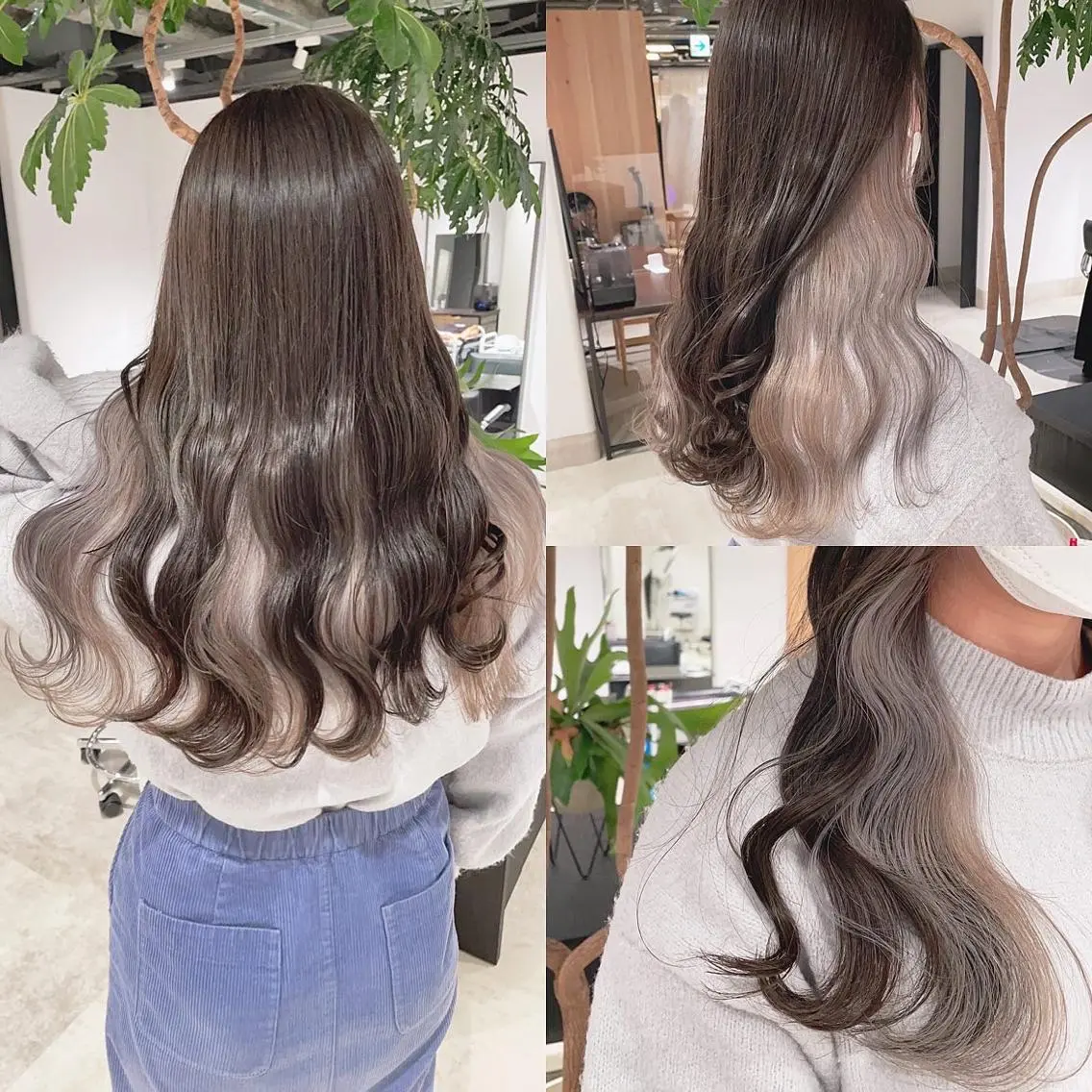 セミロング カラー 黒髪 ブリーチ ヘアカラー トリートメント 渋谷:インナーカラー ／🍒エリカ🍒のヘアスタイル