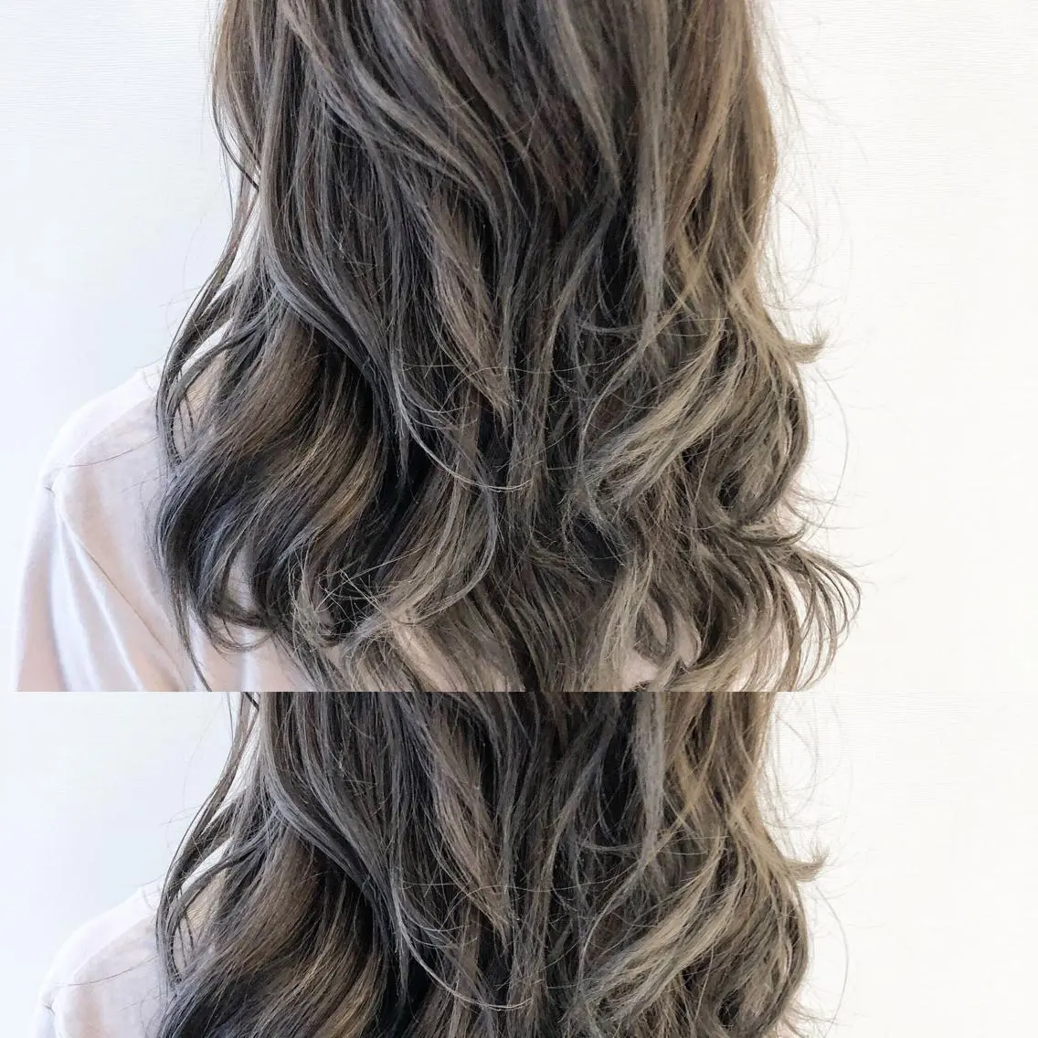 ロング カラー アッシュ バレイヤージュ ブリーチ グラデーションカラー グレージュ 似合わせカット/ レイヤーカット/新谷のヘアスタイル