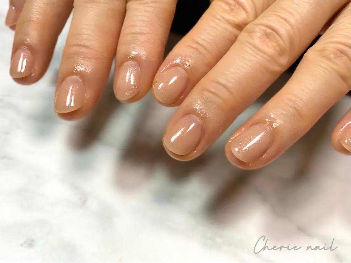ネイル ジェルネイル ラメ(グリッター) オフィスネイル ピンク ピンクベージュ Cherienail yunaのネイルデザイン
